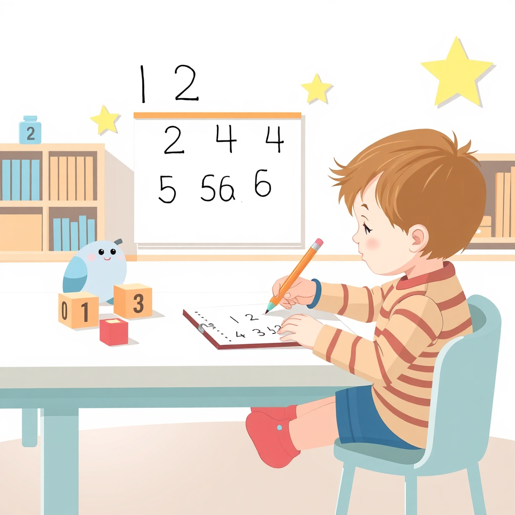 Child tracing numbers illustration